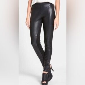 NWT Eileen Fisher Stretchy Black Lamb Leather Panel Leggings. High quality.